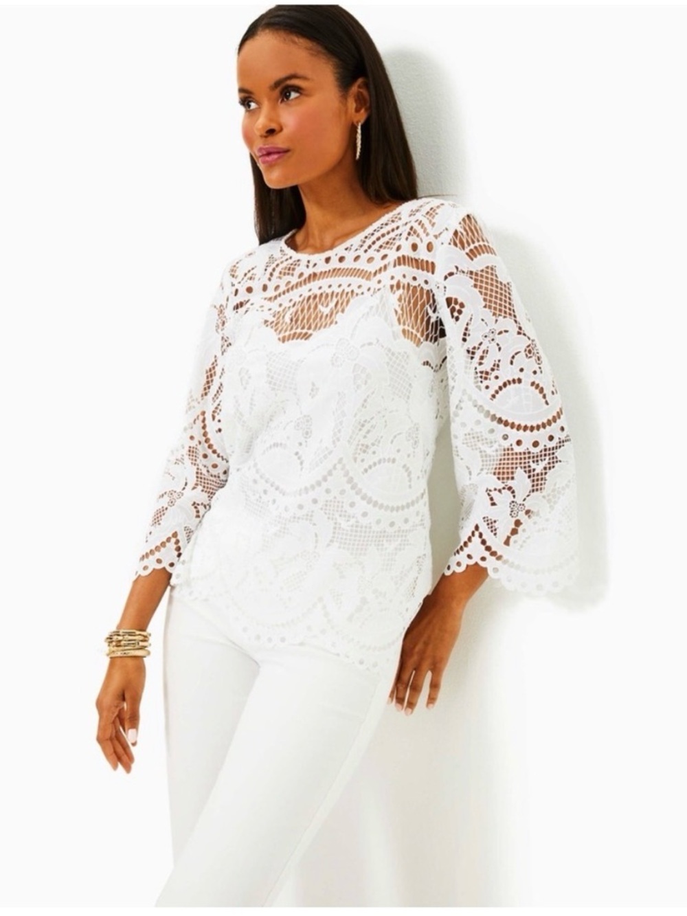 NWT! Lilly Pulitzer Oaklynn Tunic in Resort White Palms in Paradise Lace Size 4